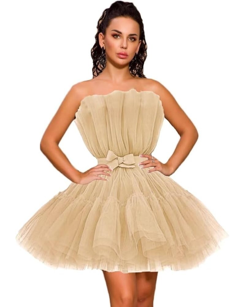 Women's Strapless Mini Tulle Prom Dress Tutu Short Homecoming Cocktail Party Dresses Champagne $33.75 Dresses