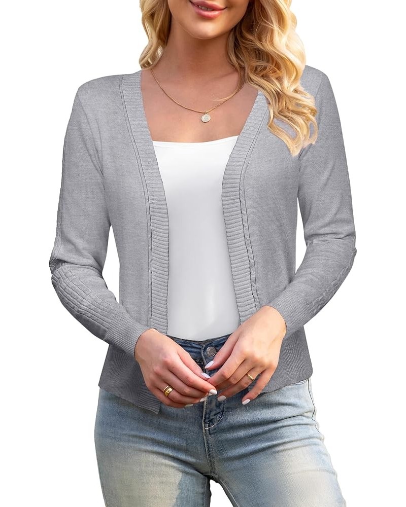 Women's 3/4 Sleeve Cropped Cardigan Sweaters Open Front Bolero Short Shrugs S-XL Light Gray-long $12.71 Sweaters