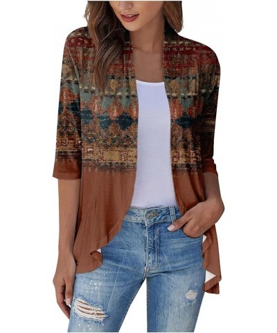 Long Sleeve Kimono for Women Lightweight 3/4 Sleeve Cardigans Retro Print Jackets Casual Duster Blouse Tops Coat 5-brown $8.3...