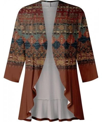 Long Sleeve Kimono for Women Lightweight 3/4 Sleeve Cardigans Retro Print Jackets Casual Duster Blouse Tops Coat 5-brown $8.3...