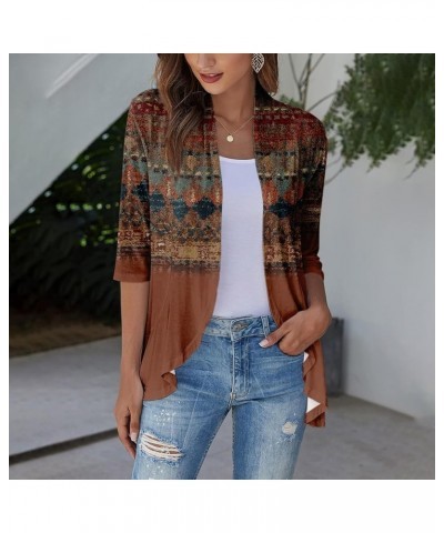 Long Sleeve Kimono for Women Lightweight 3/4 Sleeve Cardigans Retro Print Jackets Casual Duster Blouse Tops Coat 5-brown $8.3...