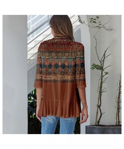 Long Sleeve Kimono for Women Lightweight 3/4 Sleeve Cardigans Retro Print Jackets Casual Duster Blouse Tops Coat 5-brown $8.3...