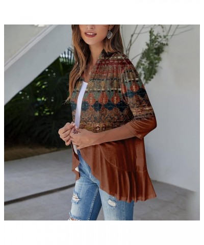 Long Sleeve Kimono for Women Lightweight 3/4 Sleeve Cardigans Retro Print Jackets Casual Duster Blouse Tops Coat 5-brown $8.3...