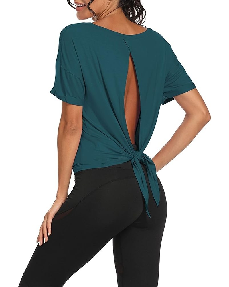 Workout Tops Open Back Shirts Gym Workout Clothes Tie Back Musle Tank for Women Z-blue Green $10.80 Activewear