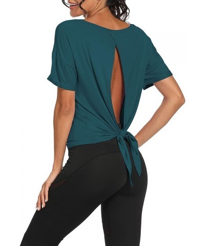 Workout Tops Open Back Shirts Gym Workout Clothes Tie Back Musle Tank for Women Z-blue Green $10.80 Activewear