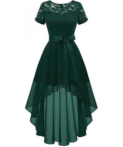 Women's Bridesmaid Dress, Hi-Lo Swing Formal Dress Short Sleeve Wedding Guest Dress 2023 Prom Dress for Homecoming Darkgreen ...