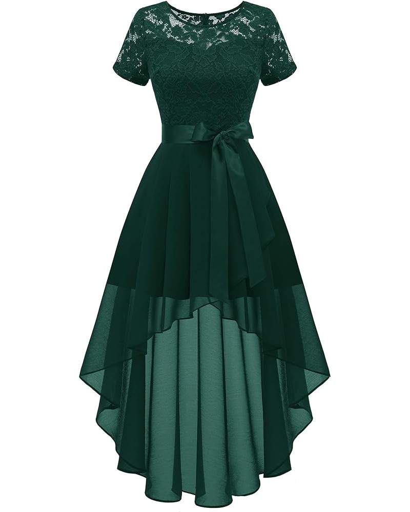 Women's Bridesmaid Dress, Hi-Lo Swing Formal Dress Short Sleeve Wedding Guest Dress 2023 Prom Dress for Homecoming Darkgreen ...