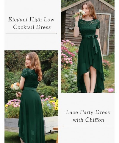 Women's Bridesmaid Dress, Hi-Lo Swing Formal Dress Short Sleeve Wedding Guest Dress 2023 Prom Dress for Homecoming Darkgreen ...