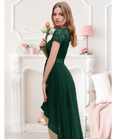 Women's Bridesmaid Dress, Hi-Lo Swing Formal Dress Short Sleeve Wedding Guest Dress 2023 Prom Dress for Homecoming Darkgreen ...