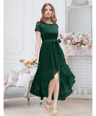 Women's Bridesmaid Dress, Hi-Lo Swing Formal Dress Short Sleeve Wedding Guest Dress 2023 Prom Dress for Homecoming Darkgreen ...