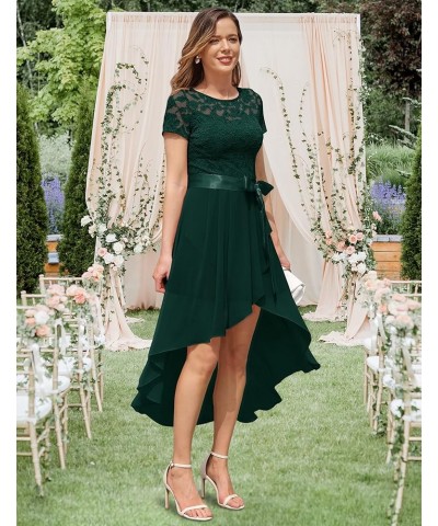 Women's Bridesmaid Dress, Hi-Lo Swing Formal Dress Short Sleeve Wedding Guest Dress 2023 Prom Dress for Homecoming Darkgreen ...