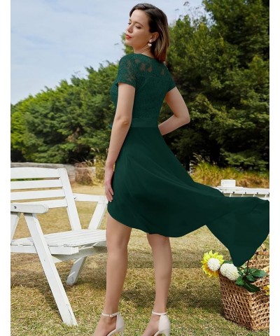 Women's Bridesmaid Dress, Hi-Lo Swing Formal Dress Short Sleeve Wedding Guest Dress 2023 Prom Dress for Homecoming Darkgreen ...