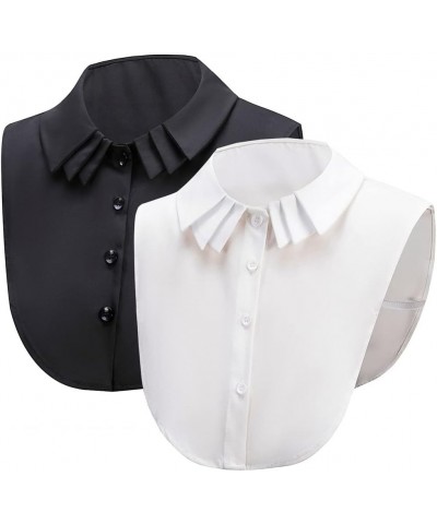 Fake Collar Detachable Half Shirt Blouse False Collar Multi Layer Pleated Collar Top Elegant for Women Girls White&black $9.0...