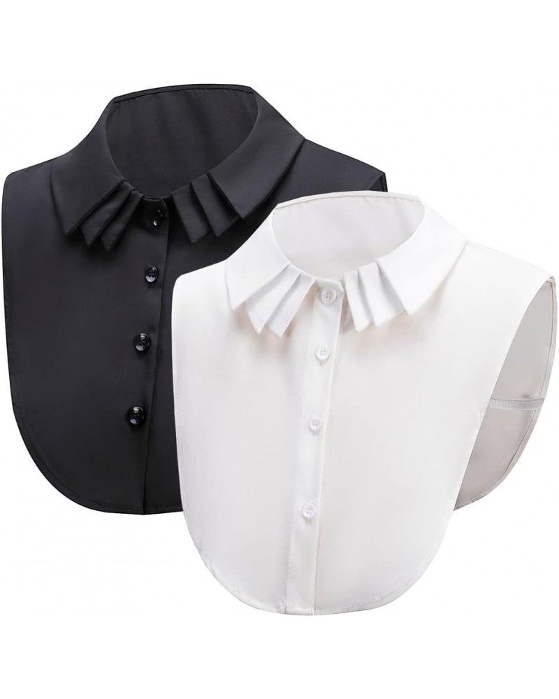 Fake Collar Detachable Half Shirt Blouse False Collar Multi Layer Pleated Collar Top Elegant for Women Girls White&black $9.0...