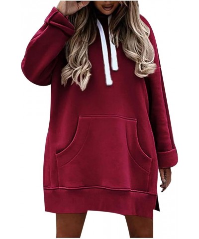 Women Oversized Long Sleeve Hoodies Tops High Split Hem Drawstring Hoodie Ouffits Slit Side Fall Sweatshirts Ladies Wine 4 $5...