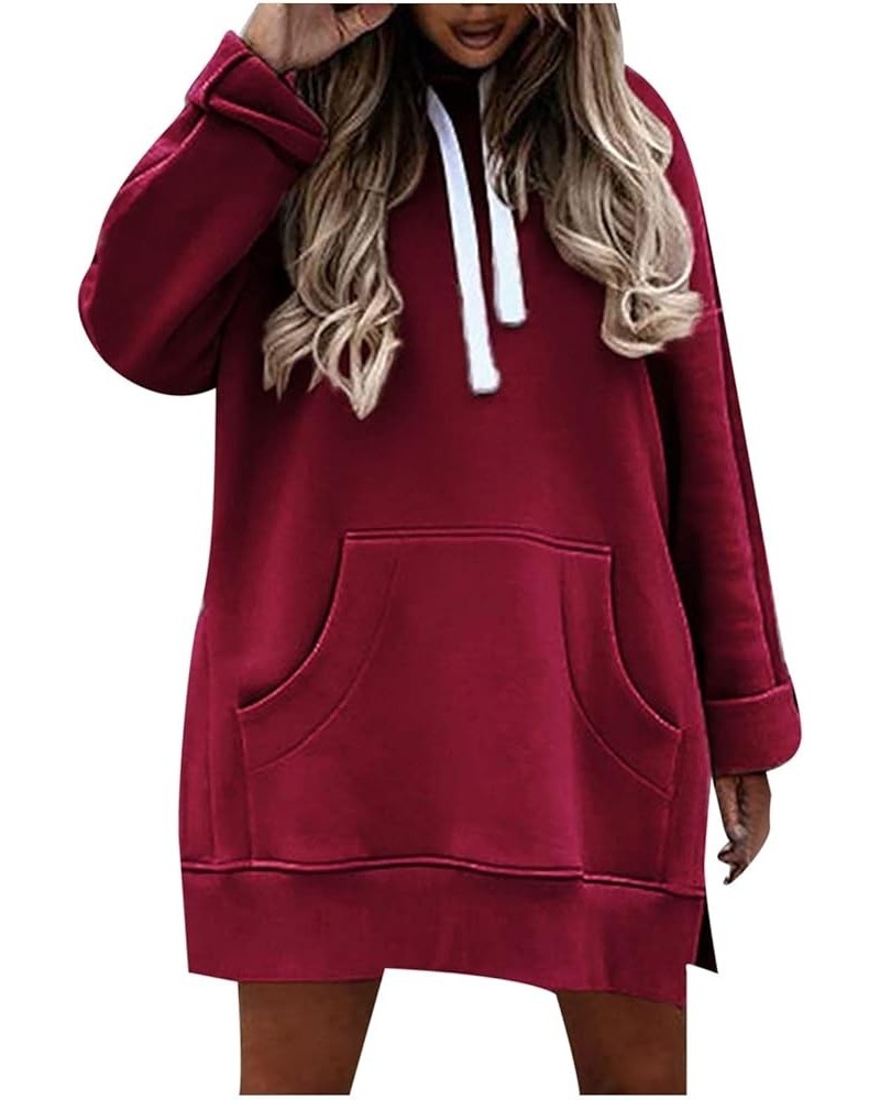 Women Oversized Long Sleeve Hoodies Tops High Split Hem Drawstring Hoodie Ouffits Slit Side Fall Sweatshirts Ladies Wine 4 $5...