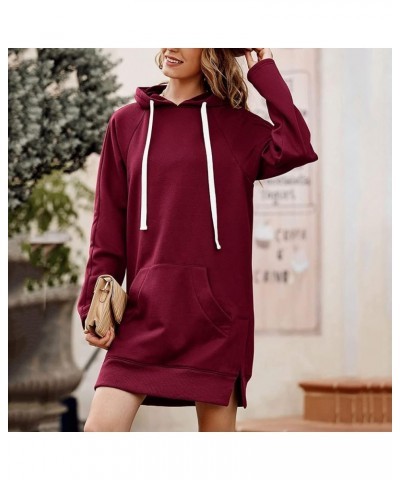 Women Oversized Long Sleeve Hoodies Tops High Split Hem Drawstring Hoodie Ouffits Slit Side Fall Sweatshirts Ladies Wine 4 $5...