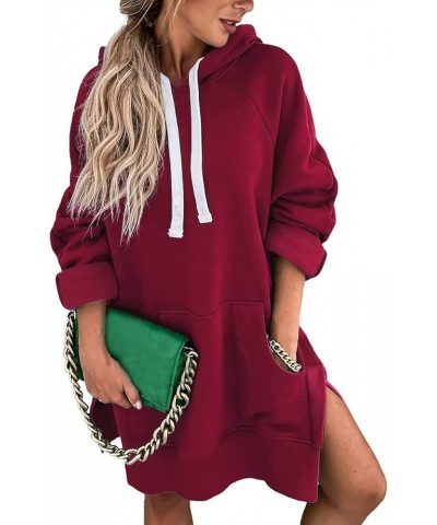 Women Oversized Long Sleeve Hoodies Tops High Split Hem Drawstring Hoodie Ouffits Slit Side Fall Sweatshirts Ladies Wine 4 $5...