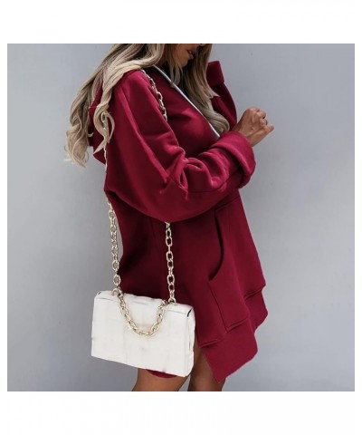 Women Oversized Long Sleeve Hoodies Tops High Split Hem Drawstring Hoodie Ouffits Slit Side Fall Sweatshirts Ladies Wine 4 $5...