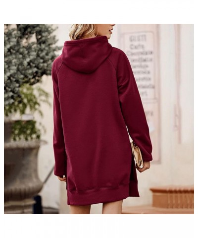 Women Oversized Long Sleeve Hoodies Tops High Split Hem Drawstring Hoodie Ouffits Slit Side Fall Sweatshirts Ladies Wine 4 $5...