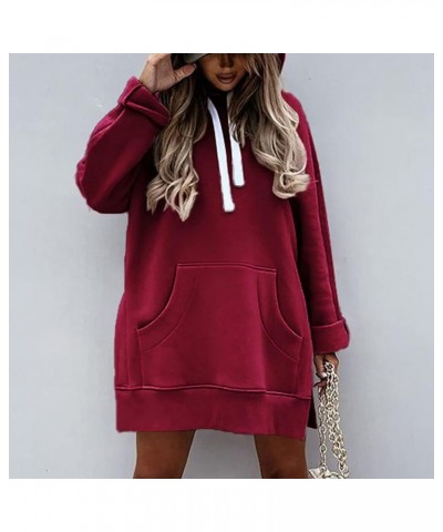 Women Oversized Long Sleeve Hoodies Tops High Split Hem Drawstring Hoodie Ouffits Slit Side Fall Sweatshirts Ladies Wine 4 $5...