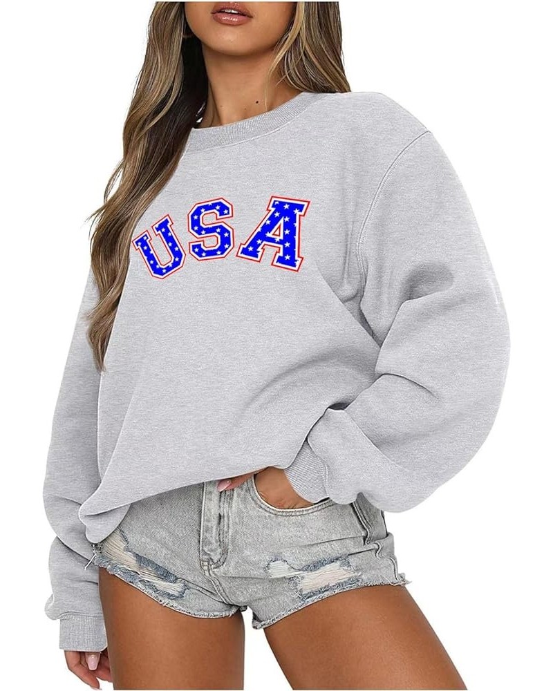 USA Sweatshirt Women Oversized American Flag Shirt Patriotic Stars Stripes Pullover 4th of July Crew Neck Tops D-gray $10.59 ...