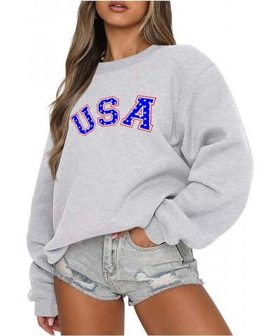 USA Sweatshirt Women Oversized American Flag Shirt Patriotic Stars Stripes Pullover 4th of July Crew Neck Tops D-gray $10.59 ...