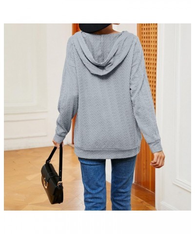 Women Lace Up V Neck Drawstring Hoodies Pure Color Soft Long Sleeve Sweatshirt Pullover Tops Grey $13.73 Hoodies & Sweatshirts