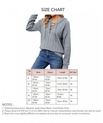 Women Lace Up V Neck Drawstring Hoodies Pure Color Soft Long Sleeve Sweatshirt Pullover Tops Grey $13.73 Hoodies & Sweatshirts