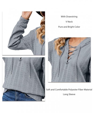 Women Lace Up V Neck Drawstring Hoodies Pure Color Soft Long Sleeve Sweatshirt Pullover Tops Grey $13.73 Hoodies & Sweatshirts