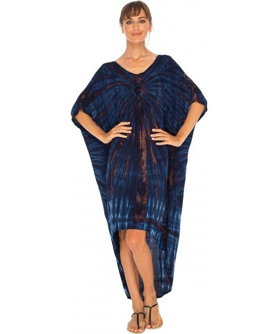 Womens Loose Beach Cover Up Dress Oversized Tunic Top Boho Tie Dye Navy Blue $16.87 Swimsuits