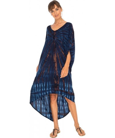 Womens Loose Beach Cover Up Dress Oversized Tunic Top Boho Tie Dye Navy Blue $16.87 Swimsuits