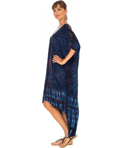 Womens Loose Beach Cover Up Dress Oversized Tunic Top Boho Tie Dye Navy Blue $16.87 Swimsuits