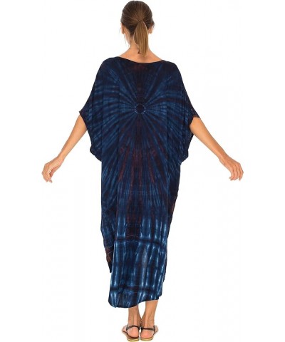 Womens Loose Beach Cover Up Dress Oversized Tunic Top Boho Tie Dye Navy Blue $16.87 Swimsuits