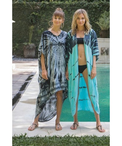 Womens Loose Beach Cover Up Dress Oversized Tunic Top Boho Tie Dye Navy Blue $16.87 Swimsuits