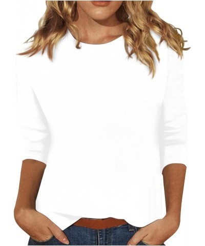 Womens Tops 3/4 Sleeve Summer Tops for Women 2023 Crewneck Slim Fit Half Sleeve Tshirts Spring Blouse Ad-white $8.99 T-Shirts