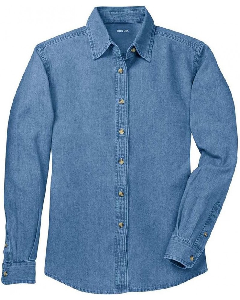 Ladies Long Sleeve Value Denim Shirts in Sizes XS-4XL Faded Blue $19.60 Blouses