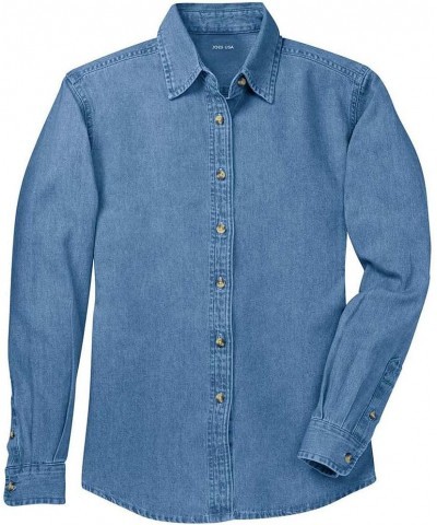 Ladies Long Sleeve Value Denim Shirts in Sizes XS-4XL Faded Blue $19.60 Blouses