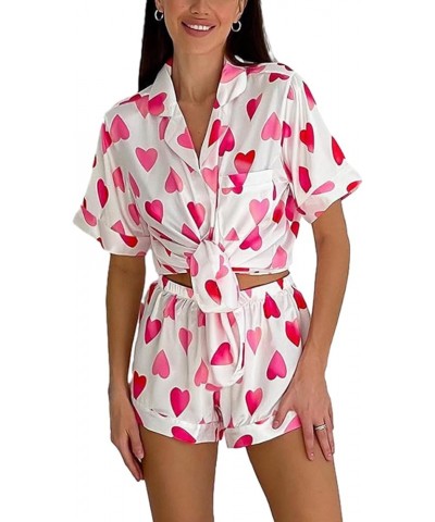 Cute Women's Pajama Sets, Floral Heart Rabbit Pajamas Short Pj Set Loose Loungewear Sleepwear Two Piece Outfit Pink Heart B $...