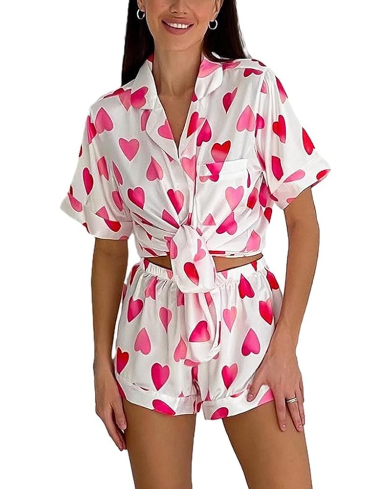 Cute Women's Pajama Sets, Floral Heart Rabbit Pajamas Short Pj Set Loose Loungewear Sleepwear Two Piece Outfit Pink Heart B $...