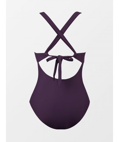 Women's One Piece Swimsuit Ruched Tummy Control Swimwear Cross Back Self-Tie Dark Purple $19.37 Swimsuits