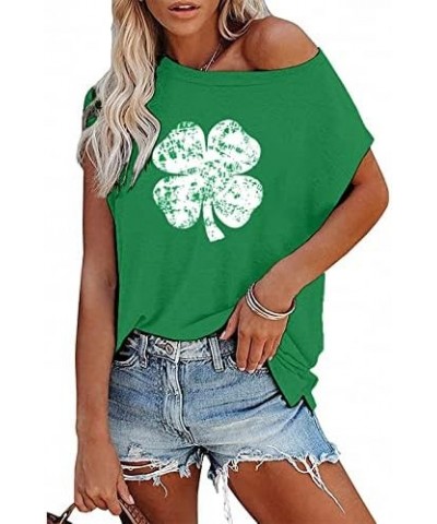 Women St. Patrick's Day Shirt Short Sleeve Tie-Dye Lucky Clover Tops Clover Green $8.82 T-Shirts