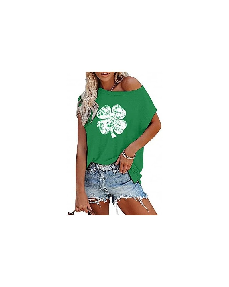 Women St. Patrick's Day Shirt Short Sleeve Tie-Dye Lucky Clover Tops Clover Green $8.82 T-Shirts