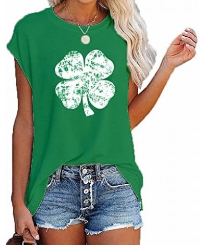 Women St. Patrick's Day Shirt Short Sleeve Tie-Dye Lucky Clover Tops Clover Green $8.82 T-Shirts