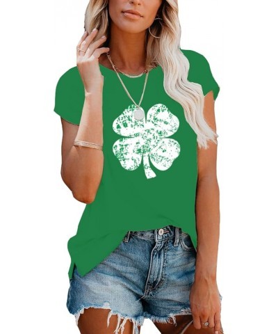 Women St. Patrick's Day Shirt Short Sleeve Tie-Dye Lucky Clover Tops Clover Green $8.82 T-Shirts