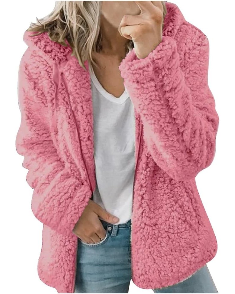 Women Winter Sherpa Jacket Coat Long Sleeve Lapel Fuzzy Warm Fleece Open Front Hooded Cardigan Outerwear with Pockets A06 Pin...