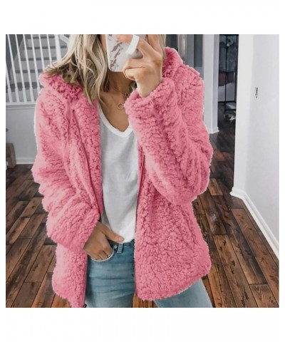 Women Winter Sherpa Jacket Coat Long Sleeve Lapel Fuzzy Warm Fleece Open Front Hooded Cardigan Outerwear with Pockets A06 Pin...