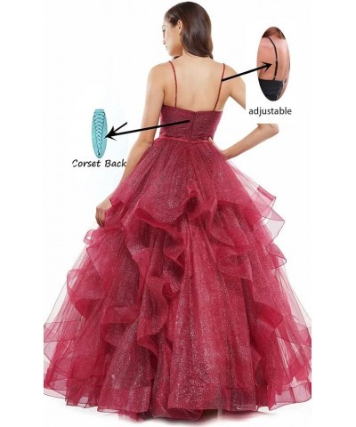 Glitter Tulle Prom Dresses 2024 Spaghetti Straps Ball Gown for Women Long Homecoming Dresses for Teens Plum $43.70 Dresses