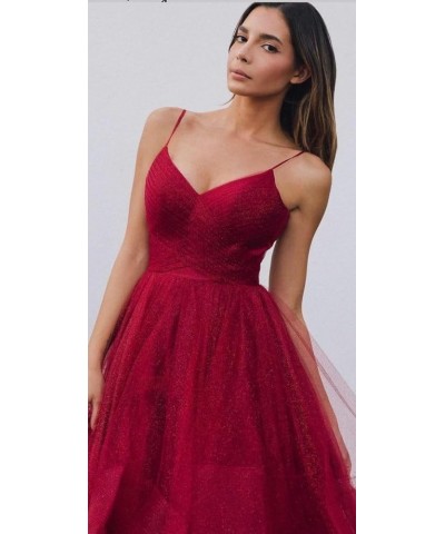 Glitter Tulle Prom Dresses 2024 Spaghetti Straps Ball Gown for Women Long Homecoming Dresses for Teens Plum $43.70 Dresses