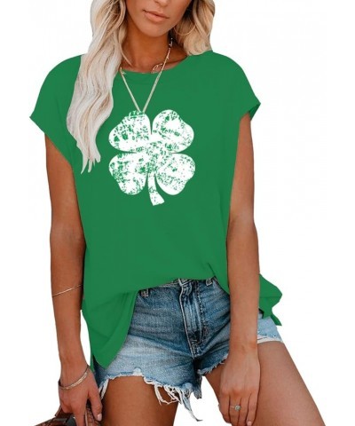 Women St. Patrick's Day Shirt Short Sleeve Tie-Dye Lucky Clover Tops Clover Green $8.82 T-Shirts